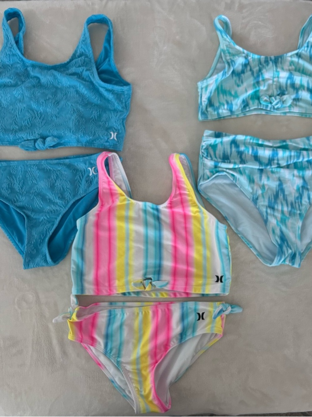 Hurley Girls' Multicolor Striped and Blue Bikini Sets